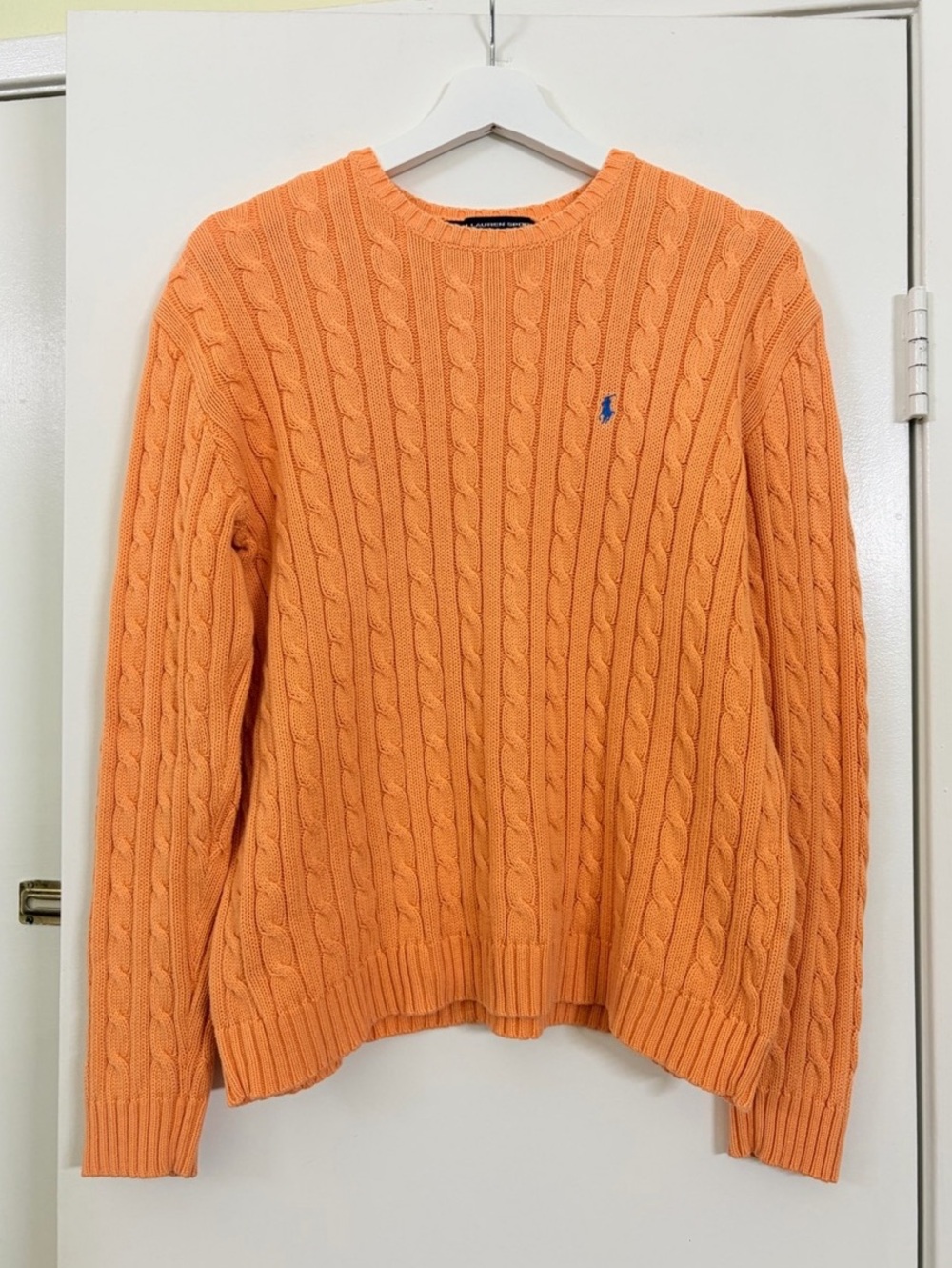 Ralph Lauren Sport Orange Cable Knit Cotton Classic Crewneck Sweater Size L